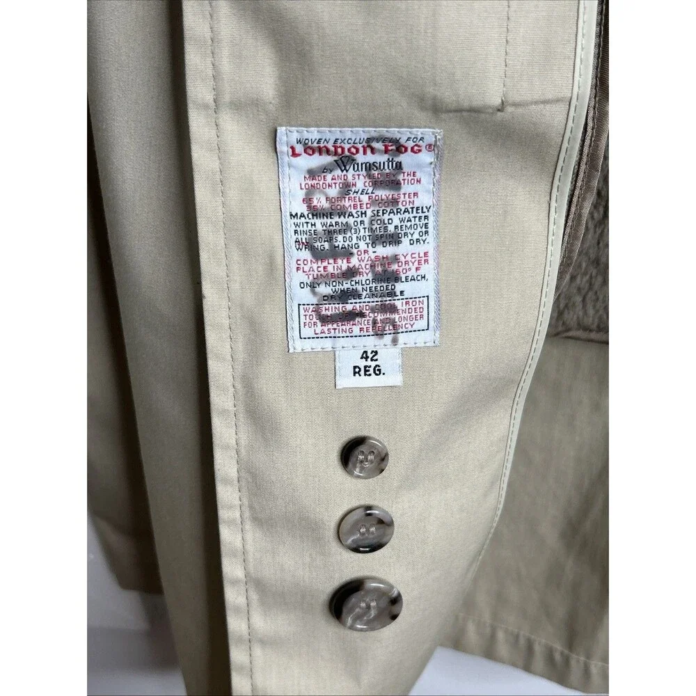 Vintage London Fog Maincoats Zip Out Liner Men's 42 Regular Trench Coat Winter